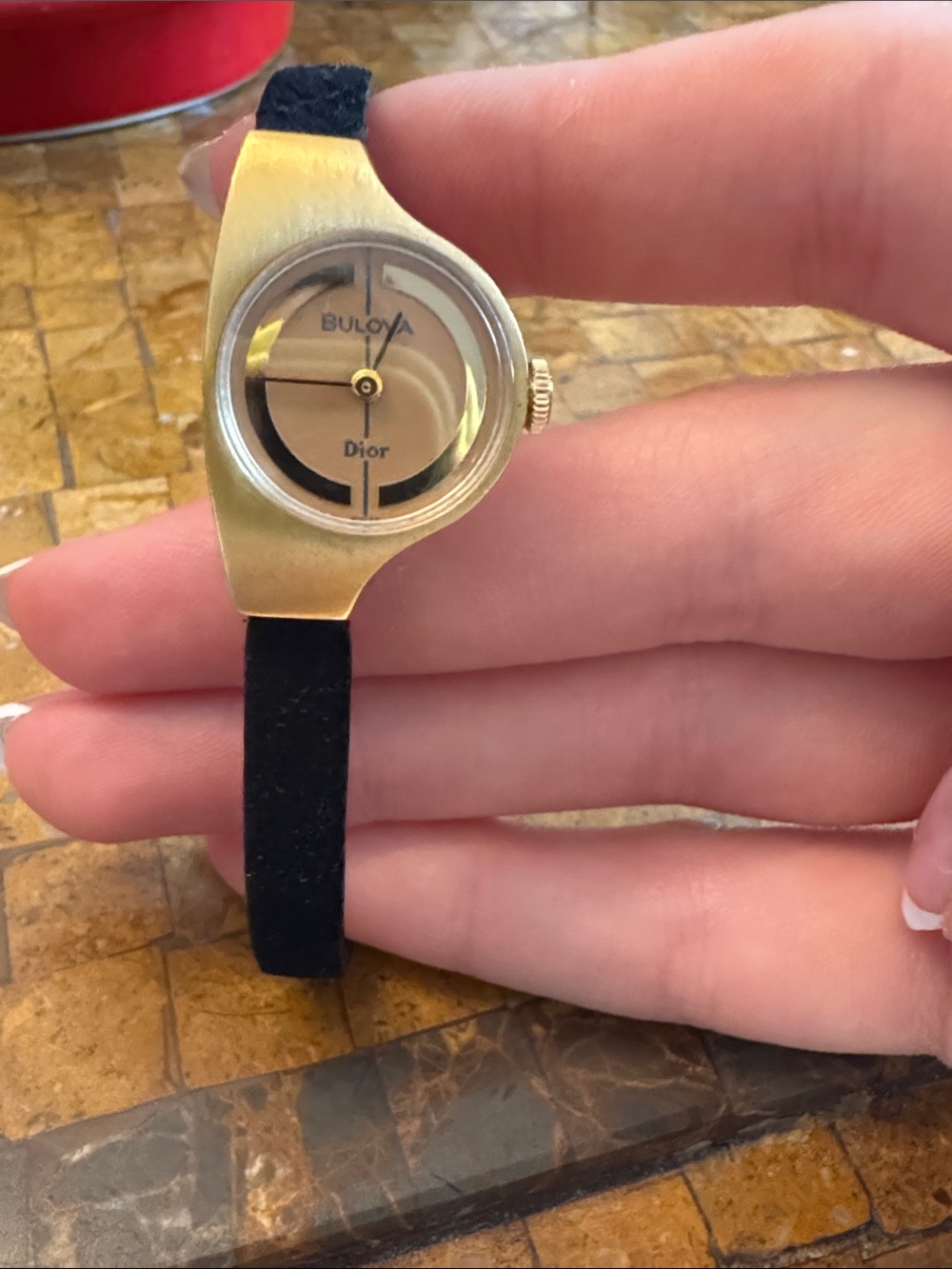 Dior Ladies Gold-Tone Case Watch with Black Strap